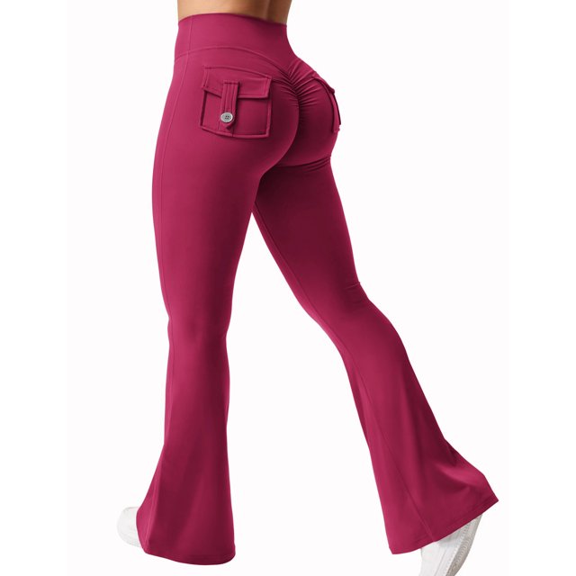 Women's High Waisted Flare Yoga Leggings with Pockets Tummy Control Stretch