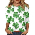 thumbnail image 1 of JFHHQ T-Shirt à Imprimé Floral pour Femmes, Col Rond Confortable, Manches Trois-Quarts, Blanc, 1 of 4