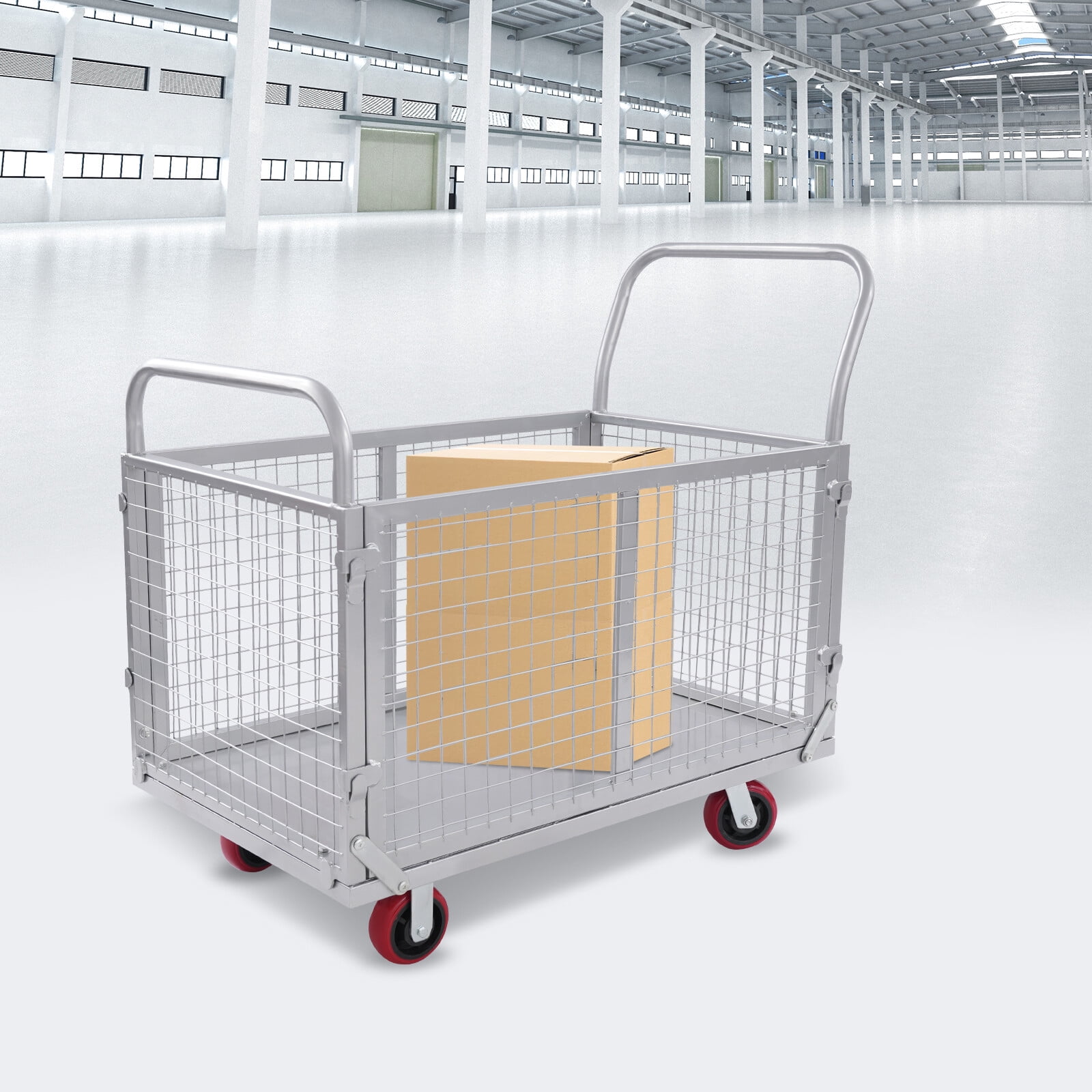 4-in-1 Platform Truck Cart with Detachable Mesh Fence, 2000 lbs Capacity, Multi-Purpose Flatbed Hand Truck w/ 5" Casters for Moving, Shopping, Warehouse Use