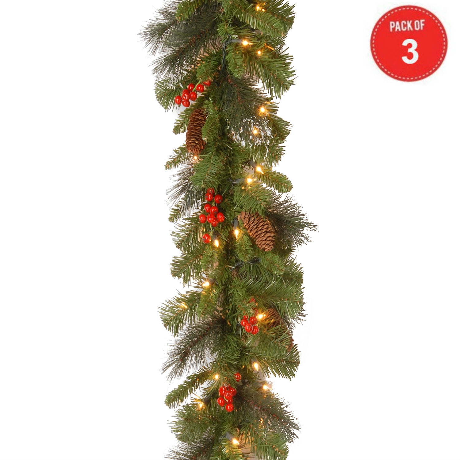 Crestwood Spruce Wreath with Silver Bristle Red Berries 35 lights 20 in Cones 