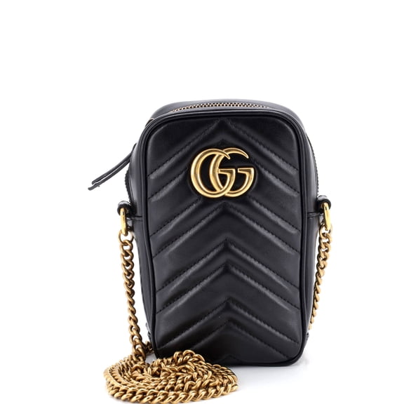 Pre-Owned GG Marmont Vertical Phone Crossbody Bag Matelasse Leather Mini By Rebag