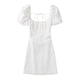 thumbnail image 1 of Women White Fashion Linen Blend Dress Female Square Neck Short Puff Sleeves Backless Crossover Strap, 1 of 5