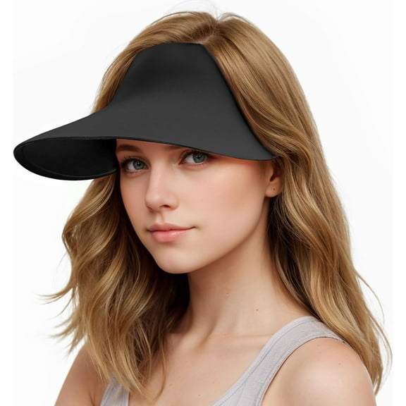 Wide Brim Sun Visor Hat for Women,UPF50 Seamless Sun Hats Lightweight Sports Cap Foldable Ponytail Hat for Outdoor
