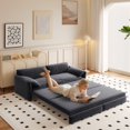 thumbnail image 6 of 66" Grey Velvet Queen Pull-Out Sleeper Sofa Bed with Side Storage, 6 of 10