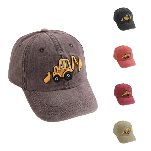 Rggeeun Kid Cartoon Baseball Cap Excavator Print with Brim Sun Hat Soft Lightweight Summer Hat Boy and Girl Vacation Trendy,Brown,One Size