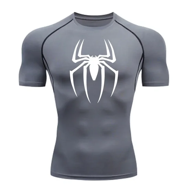Men‘s Spider Print Compression Shirt Quick Dry T-Shirt Gym Running Jersey Breathable Short Sleeve Spring Summer M-3XL