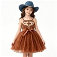 thumbnail image 2 of HNMKIU Halloween for Girls Toddler Girls Western Cowboy Tulle Dress, Spaghetti Strap Fringe Cow Print Dress with Waist Bow, Brown Casual Party Back to School Outfit Brown - 9-10 Years, 2 of 3