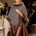thumbnail image 2 of Fewfanhot Faux Fur Trim Tweed Poncho Cape Elegant Warm Pullover Wrap Shrug for Women Fall Winter, 2 of 9