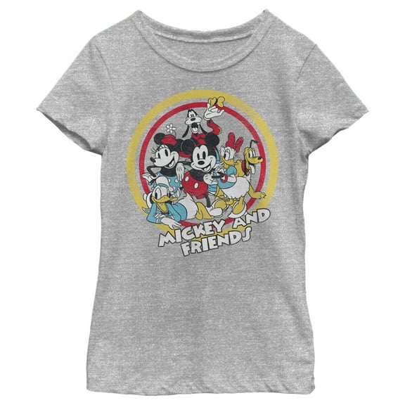 Girl's Mickey & Friends Retro Group Circle Graphic Tee Athletic Heather Large