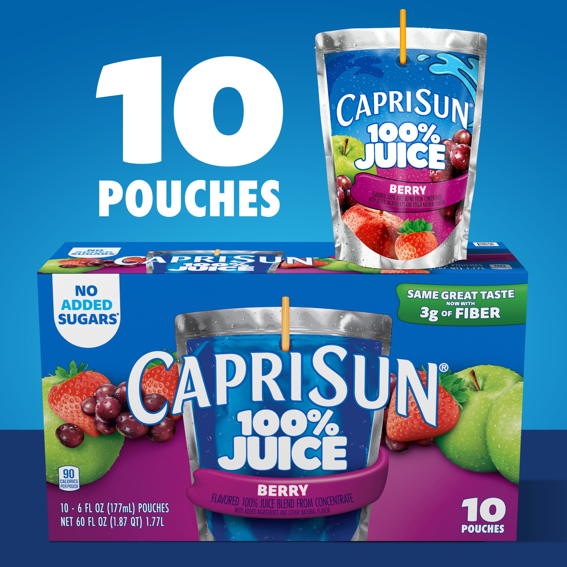 Capri Sun 100% Juice Blend from Concentrate Juice Boxes, 10 Pouches, for School Lunches and On-the-Go Hydration, Berry with Added Ingredients and Other Natural Flavor, All Natural Ingredients, 6 oz