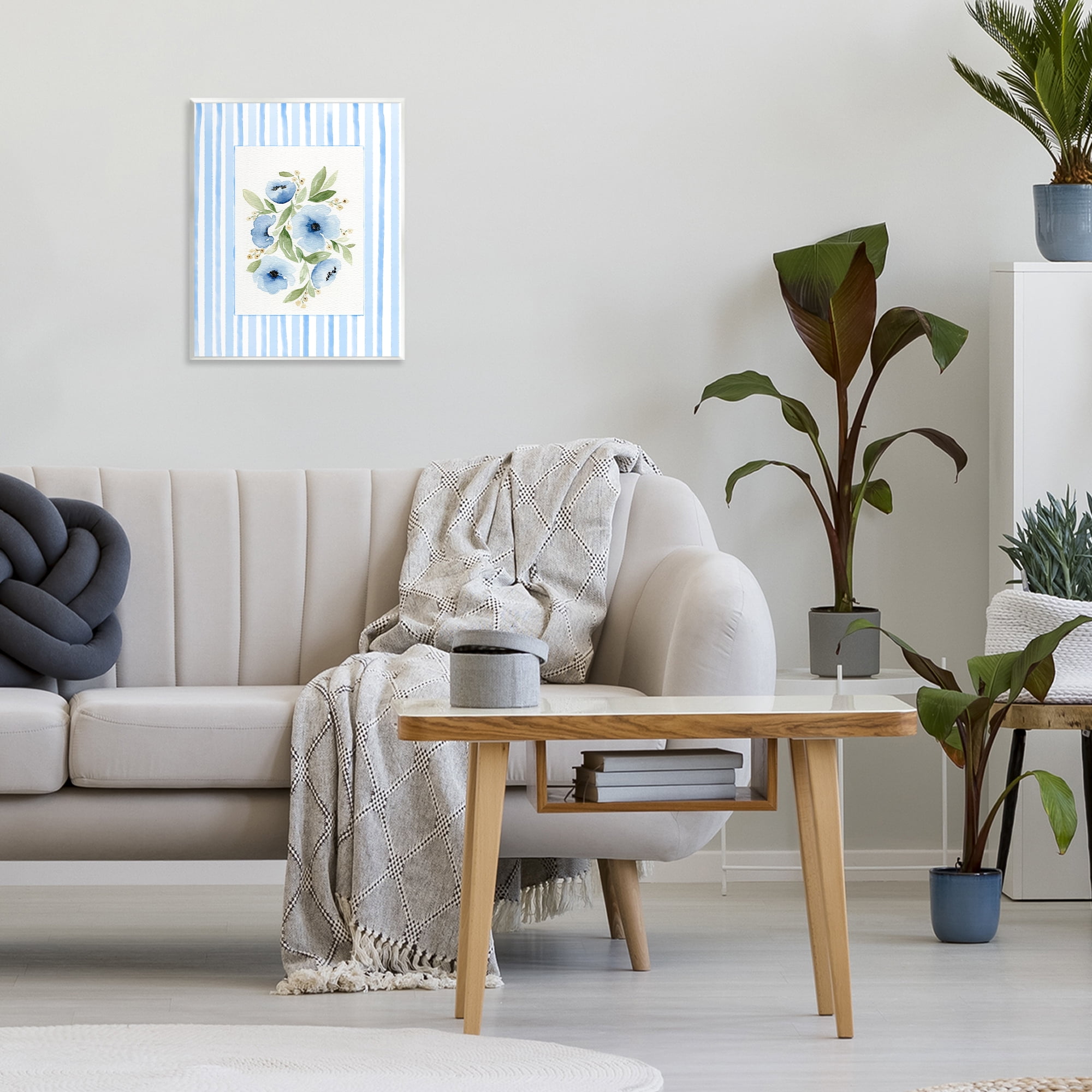 Stupell Industries Flowers With Stripe Border Wall Plaque Art, design by Leah Noel Art