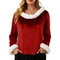 thumbnail image 4 of UngA Christmas Tops for Women - Xmas V Neck Warm Fuzzy Trim Sweaters Casual Loose Christmas Sweatshirts for Women Velvet Long Sleeve Pullover (Red,XL), 4 of 7