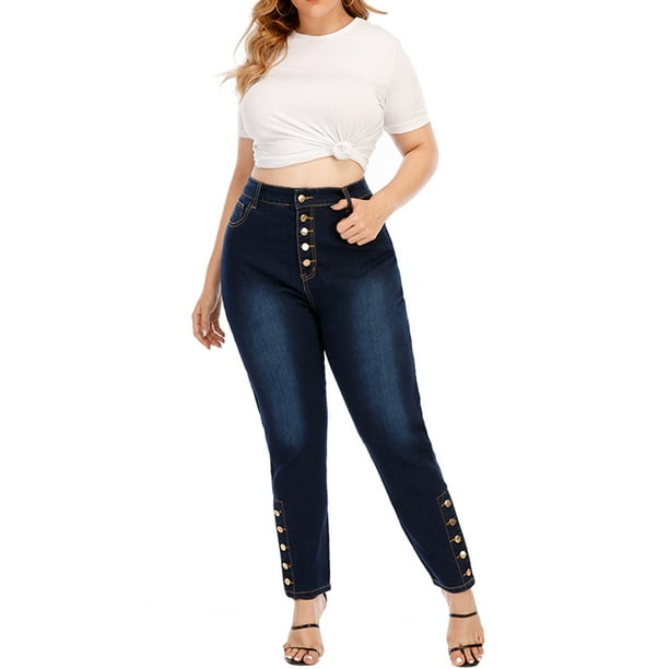Jdinms JDinms Women's Plus Size Button Fly Super High Waist Skinny