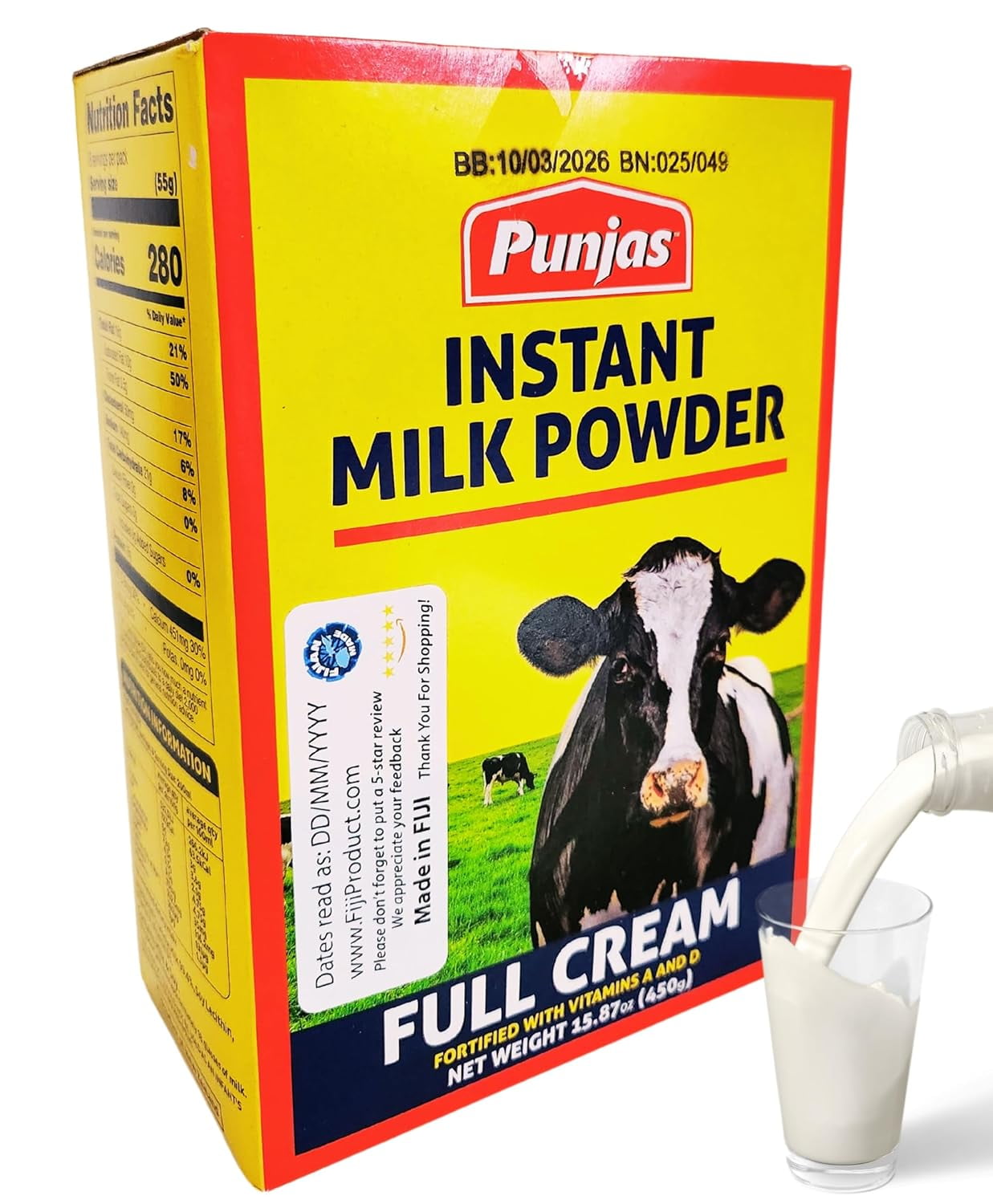 Premium Whole Full Cream Instant Dry Milk Powder - Baking, Indian Sweets, Cooking, Drinks - Pasteurized, Non-GMO, Gluten-Free (Pack of 2 x 450g Box) Imported from FIJI 𝗡𝗮𝘁𝘂𝗿𝗮𝗹 𝗚𝗼𝗼𝗱𝗻𝗲𝘀𝘀