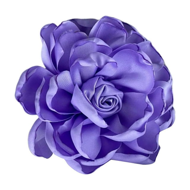 Broche de flores de tela para mujer, elegante accesorio para el cabello, flor de rosa de tela satinada Violeta