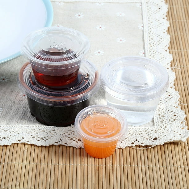 Garosa Disposable Sauce Cup,4 Sizes 50Pcs Disposable Plastic Clear