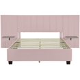 thumbnail image 4 of Queen Size Platform Bed with Big Headboard, Velvet Upholstered Bed Frame with Wood Slat Support for Boys Girls AdultsBedroom Furniture, No Box Spring Needed, Easy Assembly, Pink, 4 of 7