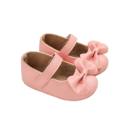 

Crocowalk Baby Girls Mary Jane Bowknot Crib Shoes Prewalker Flats Infant Moccasins Daily Breathable Comfort First Walking Shoe Pink 6-12 months