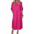 thumbnail image 3 of Womens Loose Fit Casual Solid Color Short Sleeve Linen Blend Midi Dress Summer Rose Red XXXL, 3 of 8
