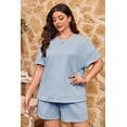 thumbnail image 2 of Womens 2 Pieces Loungewear Knit Sets Short Sleeved Casual Tops & Elastic Waist Shorts Pants Sport Wear, 2 of 6