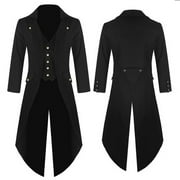 GATXVG Men's Vintage Steampunk Tailcoat Jacket Black Victorian Gothic Frock Long Coat Uniform Fashion Retro Halloween Costume Warlock Oversuit
