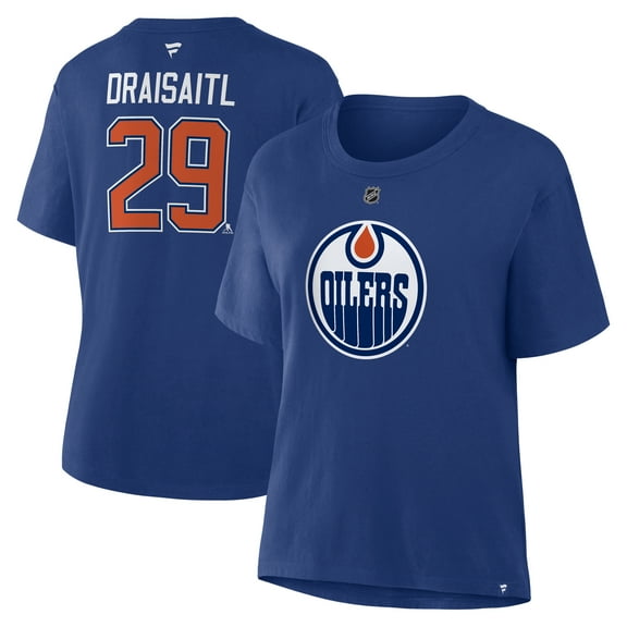 Women's Fanatics Leon Draisaitl Royal Edmonton Oilers Authentic Stack Name & Number T-Shirt