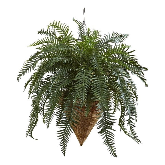 Nearly Natural 33in. Giant River Fern Artificial Plant with Cone Hanging Basket, Green