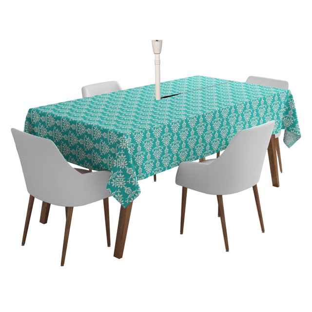 Vargottam Indoor/OutdoorTablecloth58x82 Inch RectangleTablecloth with Umbrella Hole and Zip- Waterproof PatioTableCloths- TableCovers for Backyard RectangularTable- Turquoise Blue