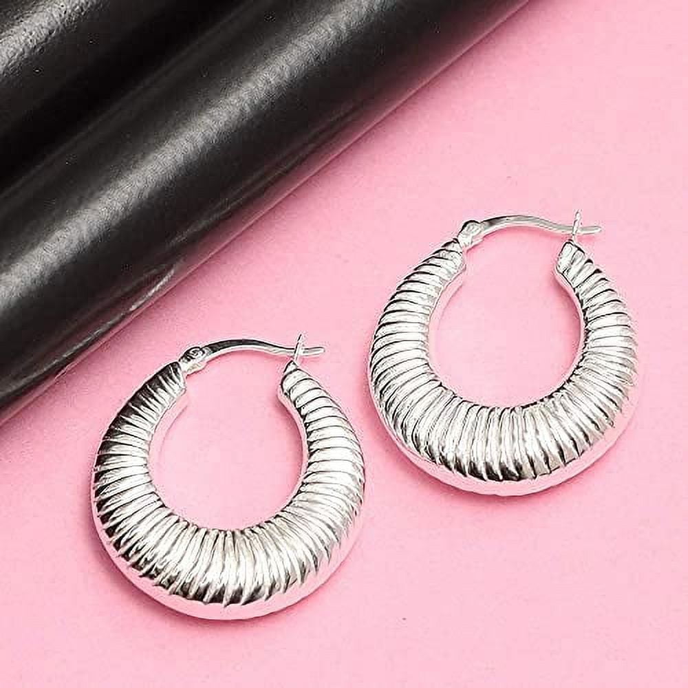 LeCalla 925 Sterling Silver Jewelry Shrimp Hoop Earrings for Women and Teen 32MM