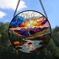 thumbnail image 2 of Christmas Gift - Sunset Valley Scenery Christmas Stained Glass Hanging Ornament - Glossy Round Holiday Tree Decoration, Xmas Gift for Dad, Mom, Family & Friends, Keepsake 2025, 2 of 3