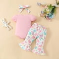 thumbnail image 4 of YunPes 3 Pcs Baby Girl Easter Romper Sets Cute Cartoon Bunny Egg Print Ruffle Short Sleeve Jumpsuit + Pant + Bowknot Headband Sets, 4 of 9