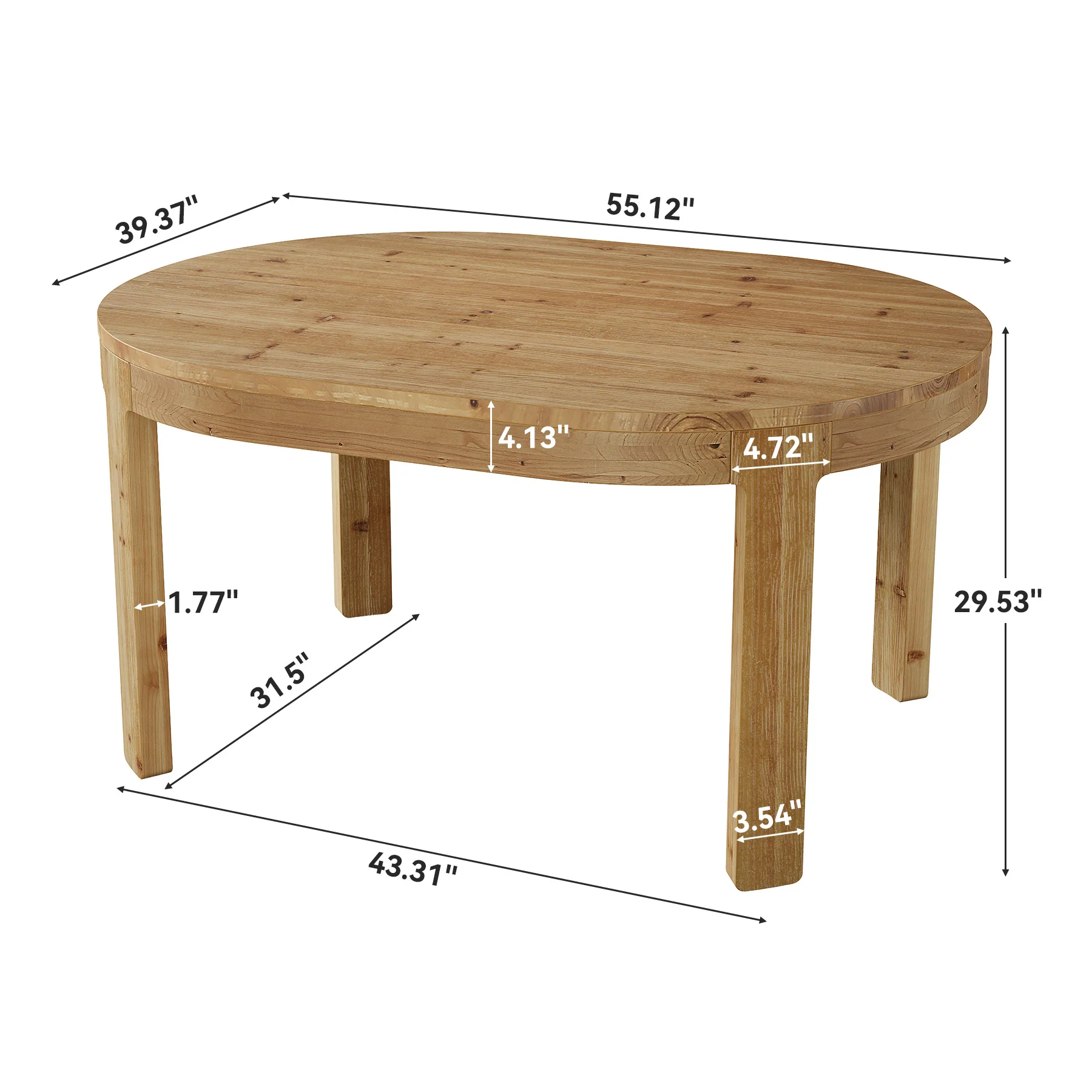Hommoo 55 Inch Oval Solid Wood Dining Table for 4-6 People, Rustic Farmhouse Kitchen Table, Natural