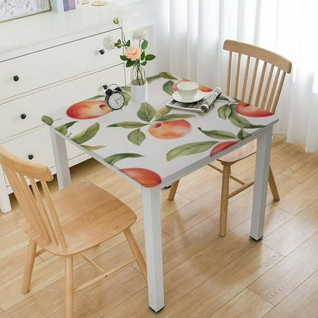 

ONETECH Peaches Leaves Square Fitted Table Cloths 100% Polyester Fiber 46*46
