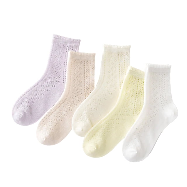 Mid Tube Socks for Girls, 5-Pack Cotton Blend, Breathable Lightweight Design, Non-Slip Ribbed Cuff, Machine Washable, Size L (10-12 Years)