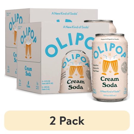 (2 pack) OLIPOP Prebiotic Soda, Cream Soda, 12 fl oz, 4 Pack, Pantry Packs