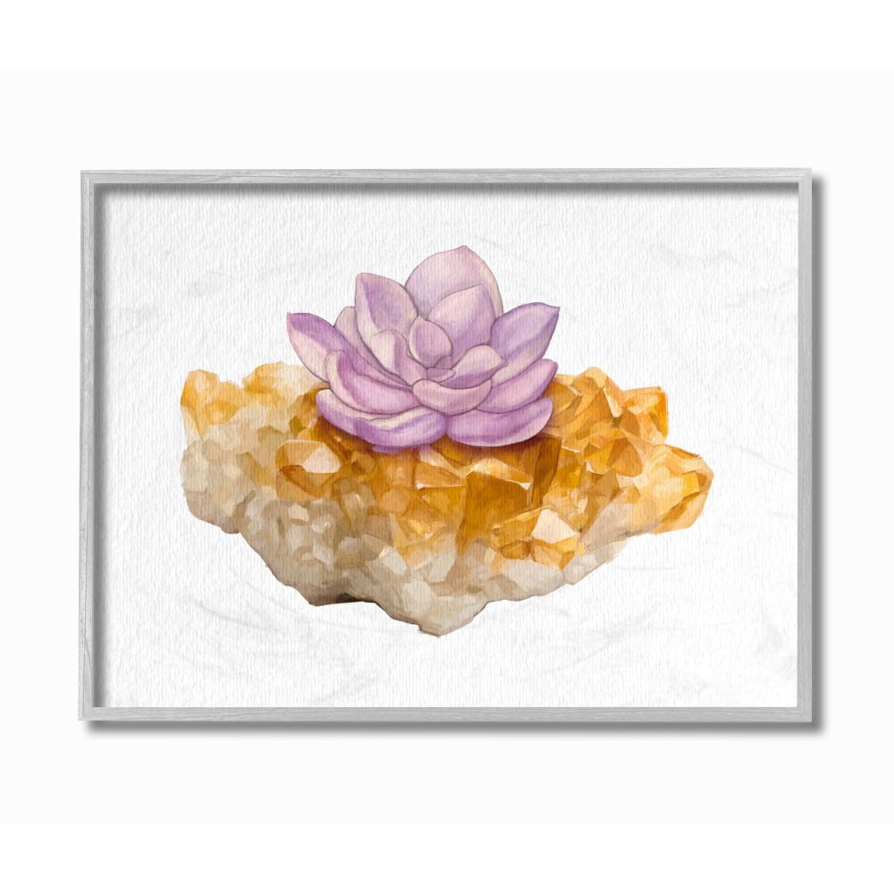 Stupell Industries Succulent Crystal Flower Purple Orange Watercolor Painting Framed Wall Art by Ziwei Li