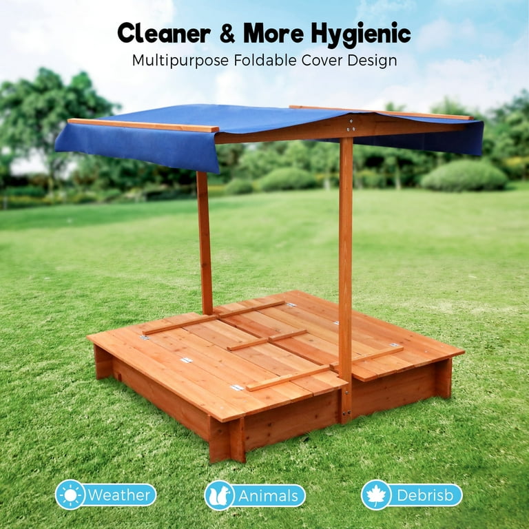 Outdoor Playset With Cover Teamson Kids 2-in-1 Wooden Sandbox With