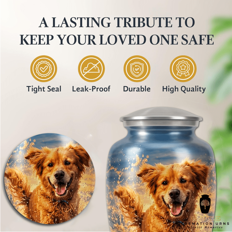 Golden Retriever Dog Urn for Ashes Large Pet Memorial Keepsake Aluminum Funeral Urn 10 inch