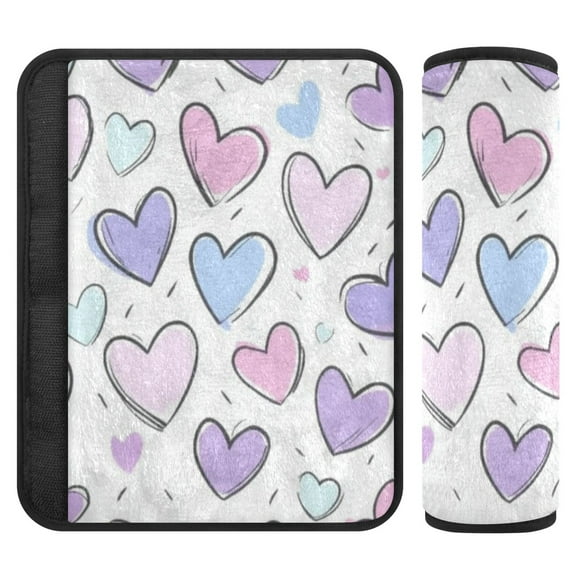 2 Pcs Seat Belt Cover Pad for Car Soft Flannel Car Seat Belt Shoulder Cover with All Cars and Backpack 6.5*6.5 Inch Pink and Purple Hearts