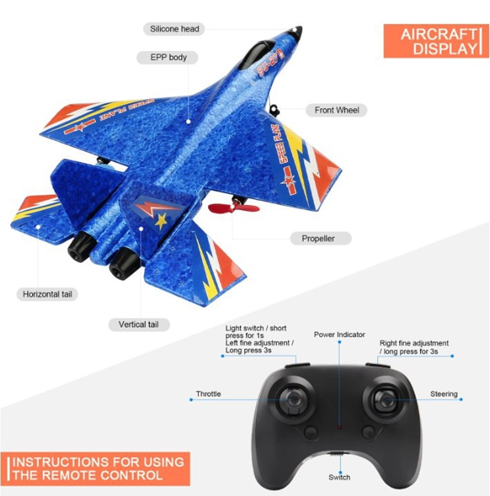 SU27 RC Plane Glider Airplanes 2.4G 2CH Remote Control Aircraft Fighter Blue for Adult/Kids/Beginner