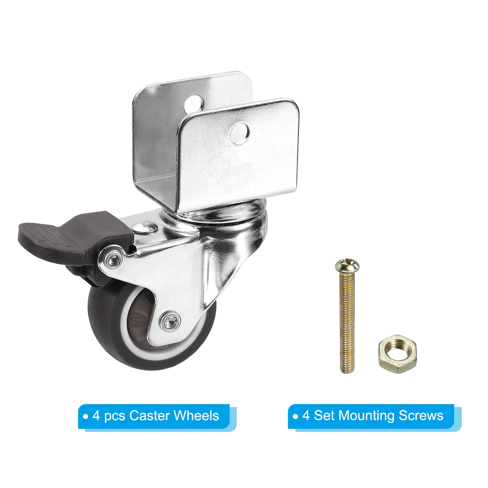 Uxcell 1.5" Swivel Caster Wheels with 1" U Bracket, 4 Pack Mute Moving Swivel Wheel Replacement with Brake