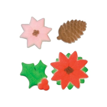 Poinsettia And Holly Sugar Decorations Toppers Cupcake Cake