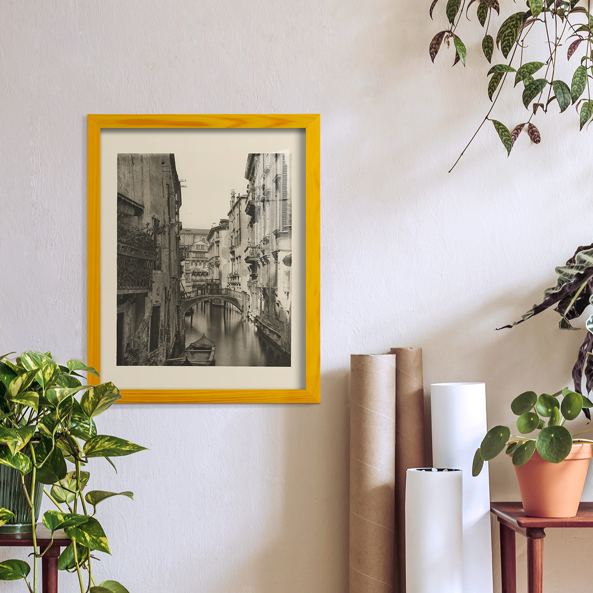 Vintage Views of Venice IV - Framed Print w/glass - Sunflower Yellow