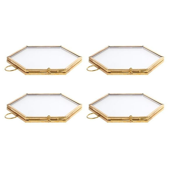 4xvintage Style Hexagon Metal Glass Picture Photo Frame Hanging Frame Golden
