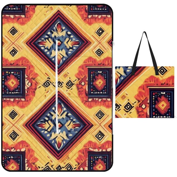 Bohemian Pattern Outdoor Picnic Blanket, Foldable Waterproof Beach Mat, Portable Beach Blanket for Beach Camping, Hiking, Family Concerts
