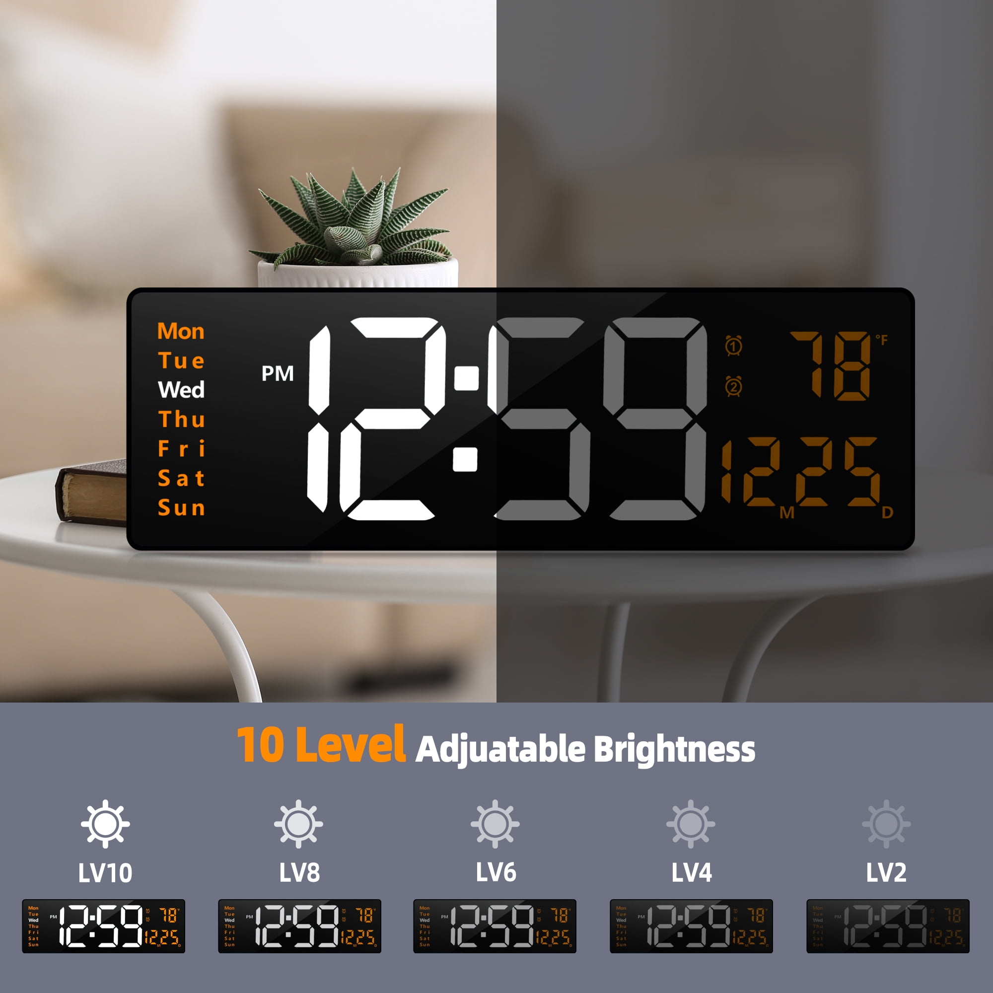 16-inch Large Display Wall Clock with Remote Control, 2 Alarms, Automatic DST, Temperature, Memory Battery for Living Room, Bedroom, Gift for Christmas,Mother's Day, Father's Day