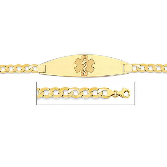 14K Gold Medical ID Bracelet W/ Curb Chain - 8-1/2