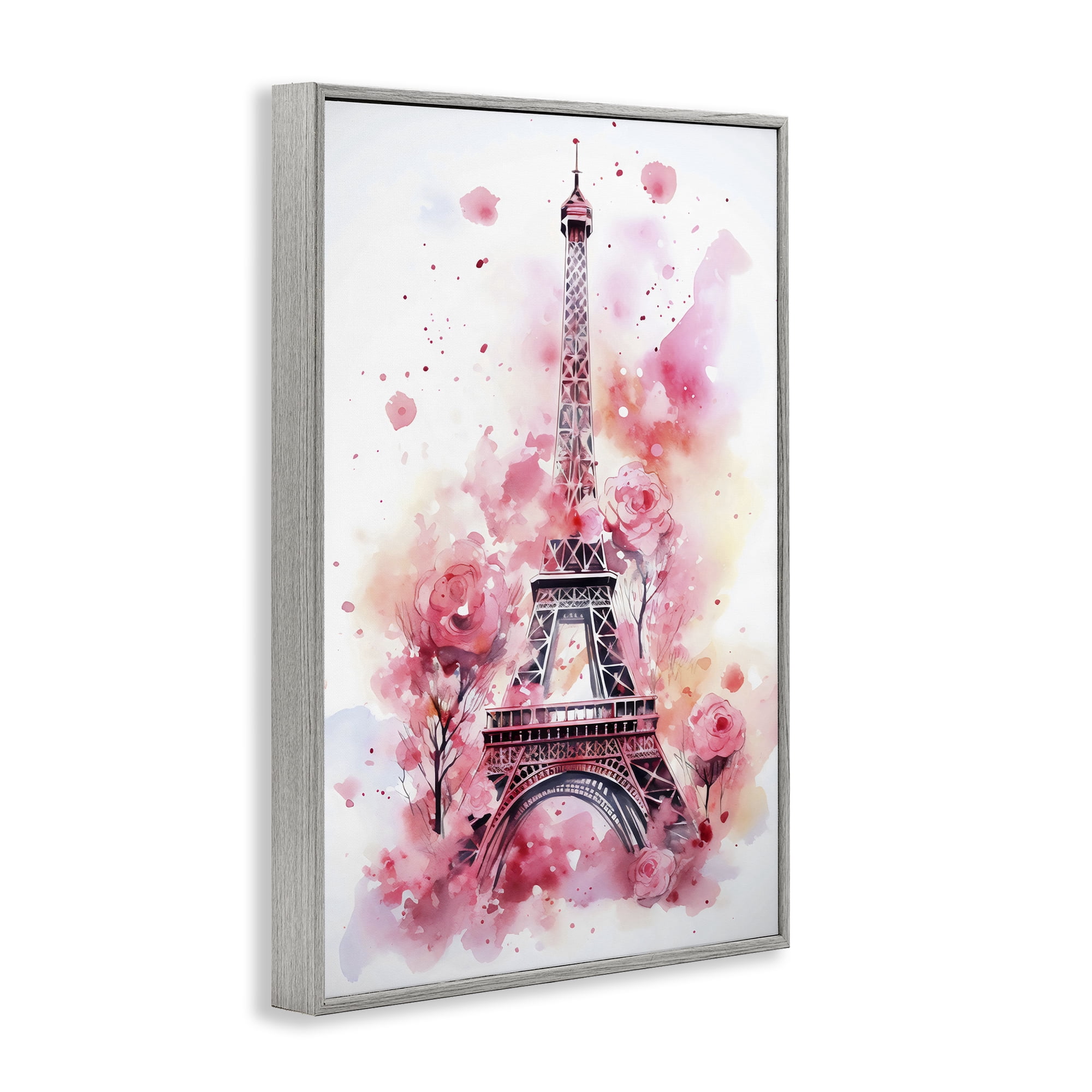 Stupell Industries Eiffel Tower In Roses Gray Framed Giclee Art, design by Creative Studio