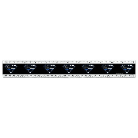 Superman Thin Blue Line Flag Shield Logo 12 Inch Standard and Metric Plastic Ruler