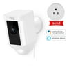 Spotlight Cam Wired HD Security Camera with Built Two-Way Talk and a Siren Alarm White With 1-Pack Wi-Fi Smart Plug